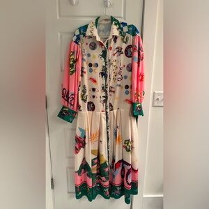 Graffiti Print Button Down Shirt Dress